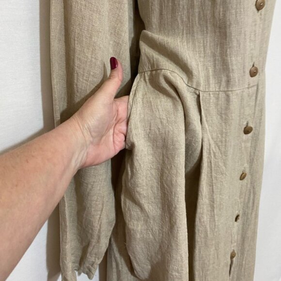 Q-4 Flax by Jeanne Engelhart 100% Linen Vintage Cream Maxi Dress Size M - Picture 5 of 14